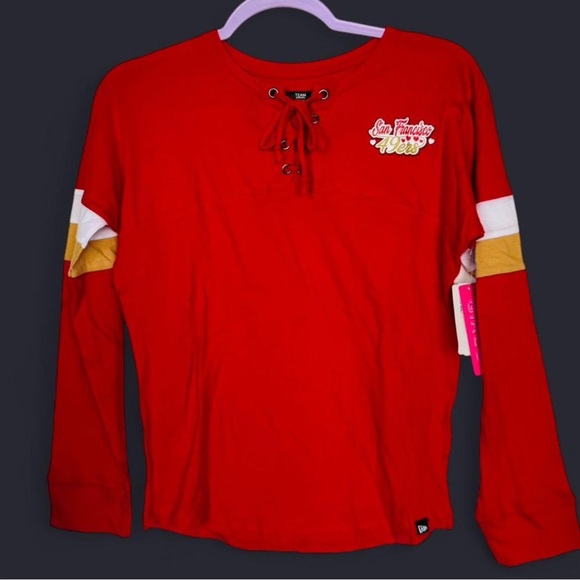 NFL Red Long Sleeve Kids Tee with Lace-Up - Picture 1 of 4